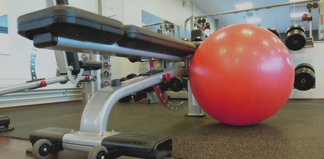 Physio ball and bench in weightroom