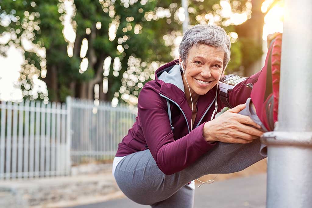 Woman stretching leg